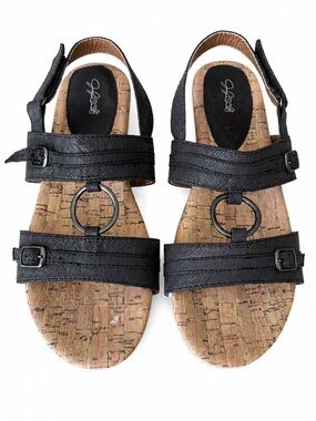 Jaclyn Smith Ariel Slingback Sandals Women’s 9M Black Cork Footbed Buckle